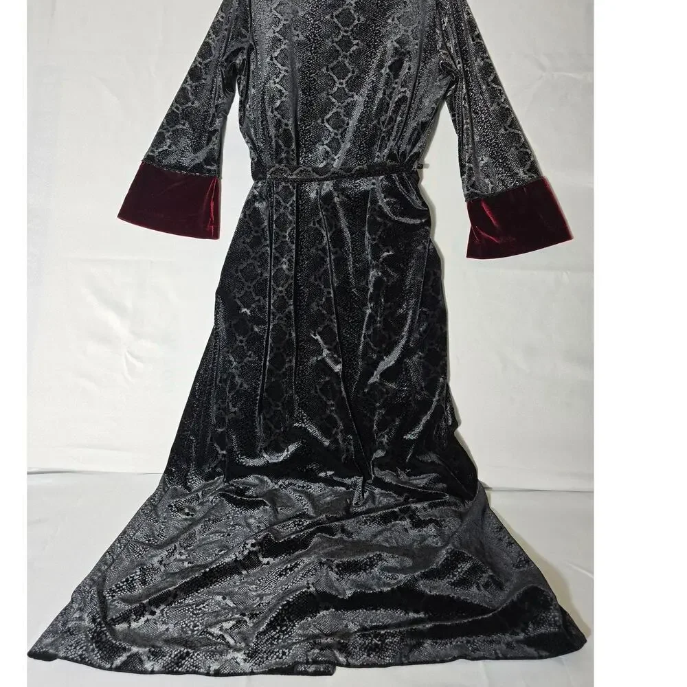 Diamond Tea Vintage Luxury Robe Velvet Gown Red Black Size Small - Picture 7 of 10